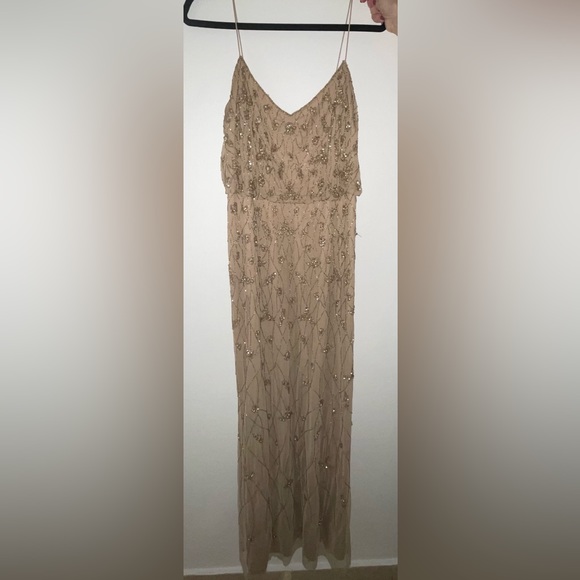 Adrianna Papel Sequined Gown with spaghetti straps Embellished Flowers - Picture 2 of 3